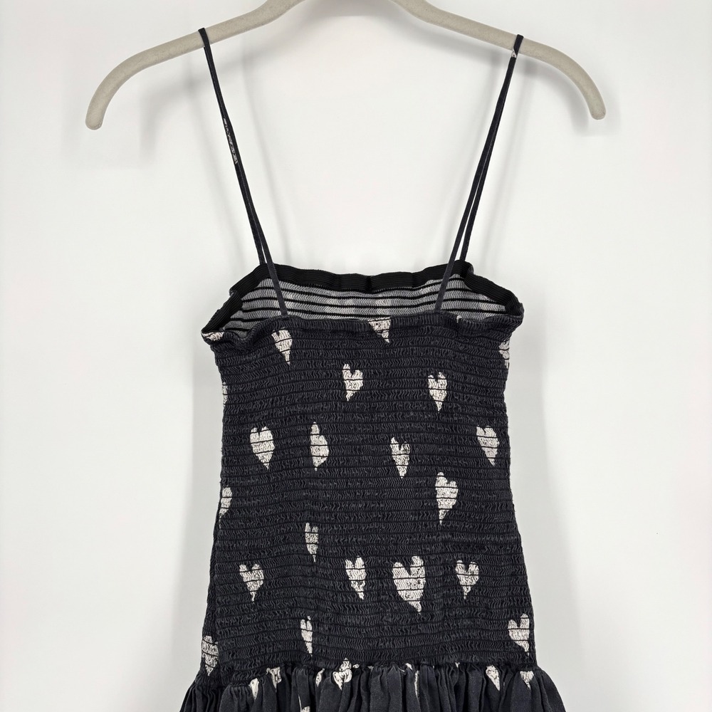 Autumn Adeigbo Winnie Dress Sz 0 Black White Heart Print Smocked‎ Midi Feminine - Picture 9 of 15